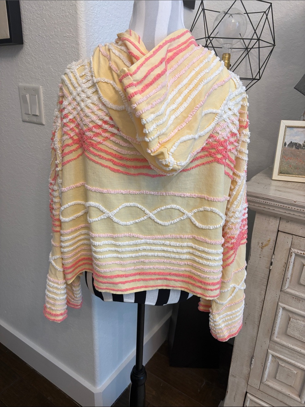 Vintage Textured Pastel Chenille Hoodie Sweater - Picture 3 of 4
